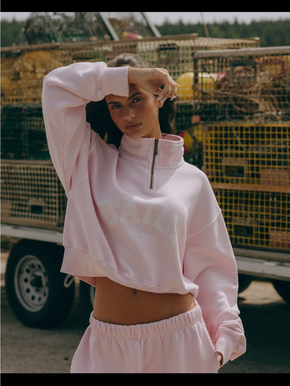 Daily Drills Cropped Light Pink Half-Zip Pullover